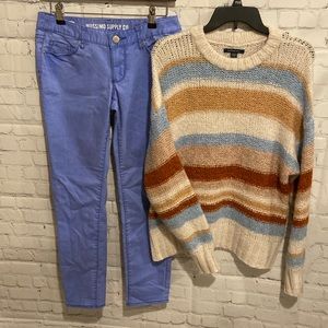 American Eagle sweater + periwinkle blue ankle skinny jeans from Mossimo Supply